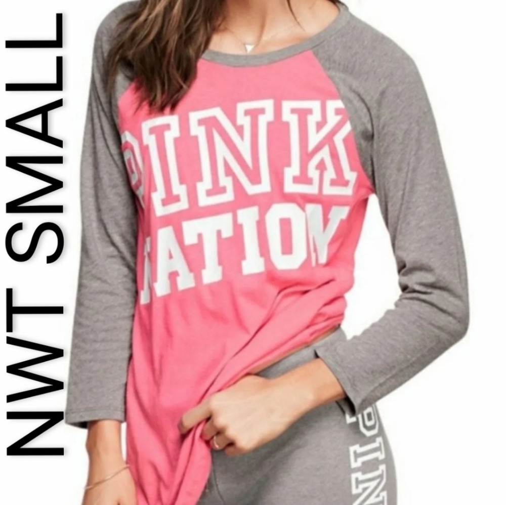 VS VICTORIA SECRET PINK NATION LOGO Oversized TOP S SMALL M